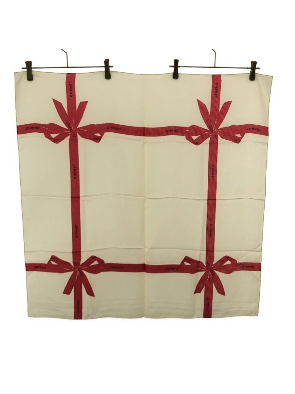 Chanel Ribbon Scarf Ivory Red - Picture 2 of 3